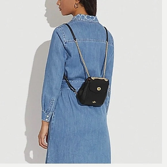 COACH Pebbled Olive Leather Convertible Mini Turnlock Backpack XBody C5677 - Picture 3 of 16